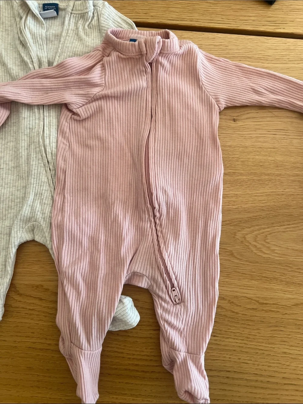 Old Navy Ribbed Zip Footed One-Piece Set in Pink and Cream